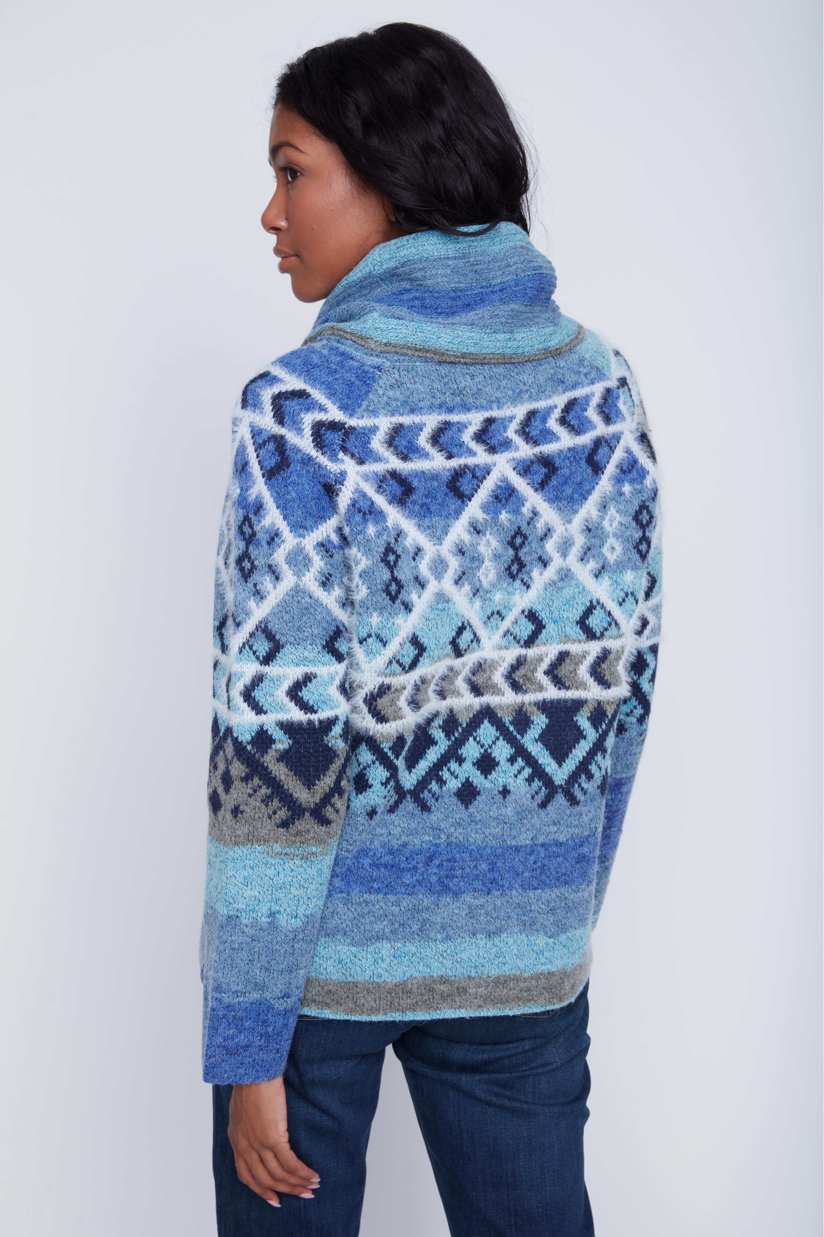 Chandail Tricot Col Baveux Motif Azthéque