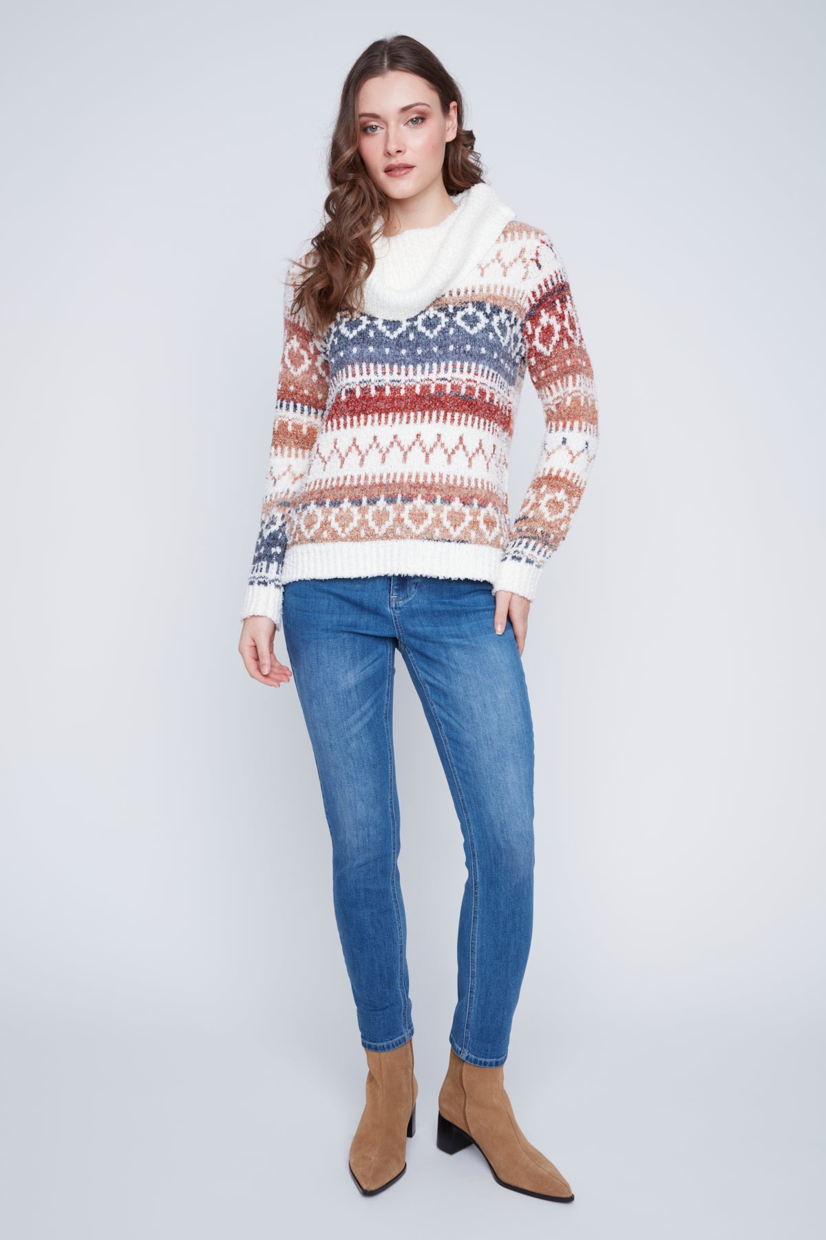 Tricot Col Baveux à Motifs