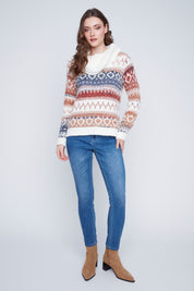 Tricot Col Baveux à Motifs