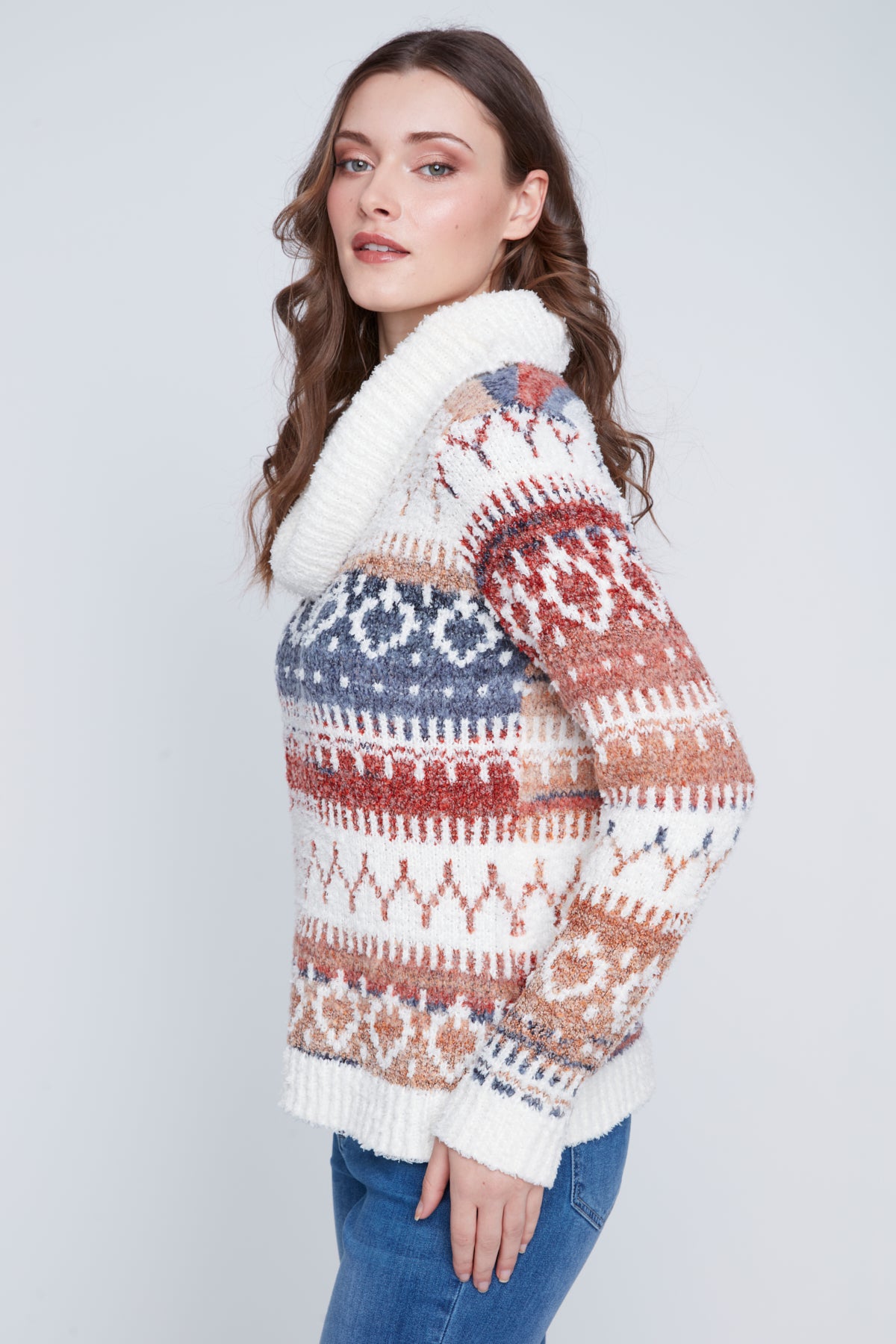Tricot Col Baveux à Motifs