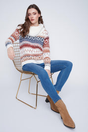 Tricot Col Baveux à Motifs