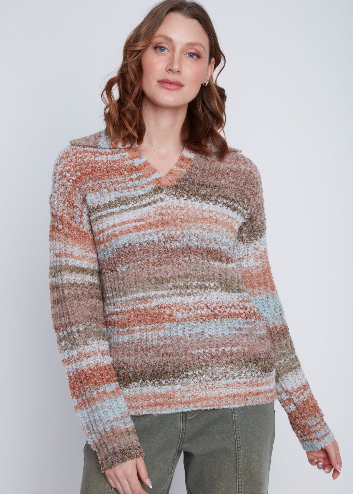 Chandail en tricot imprimé pour femme, composition chaude en acrylique, polyester et laine. Marque Coco Y Club.