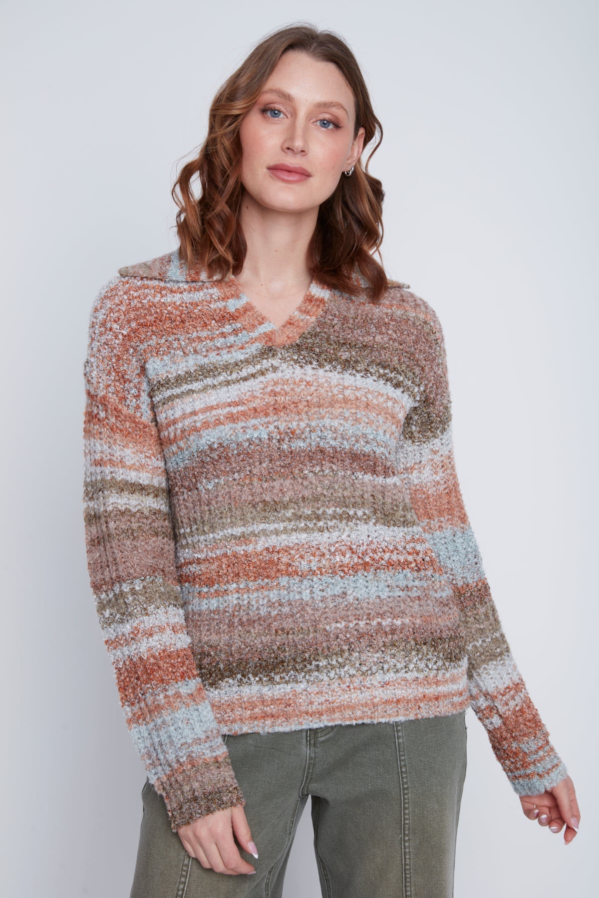 Chandail en tricot imprimé pour femme, composition chaude en acrylique, polyester et laine. Marque Coco Y Club.