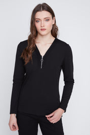 Chandail manches longues Cyc Coco Y Club, avec un zip au col. Idéal pour être porté sous un manteau, disponible en ivoire, marine ou noir.