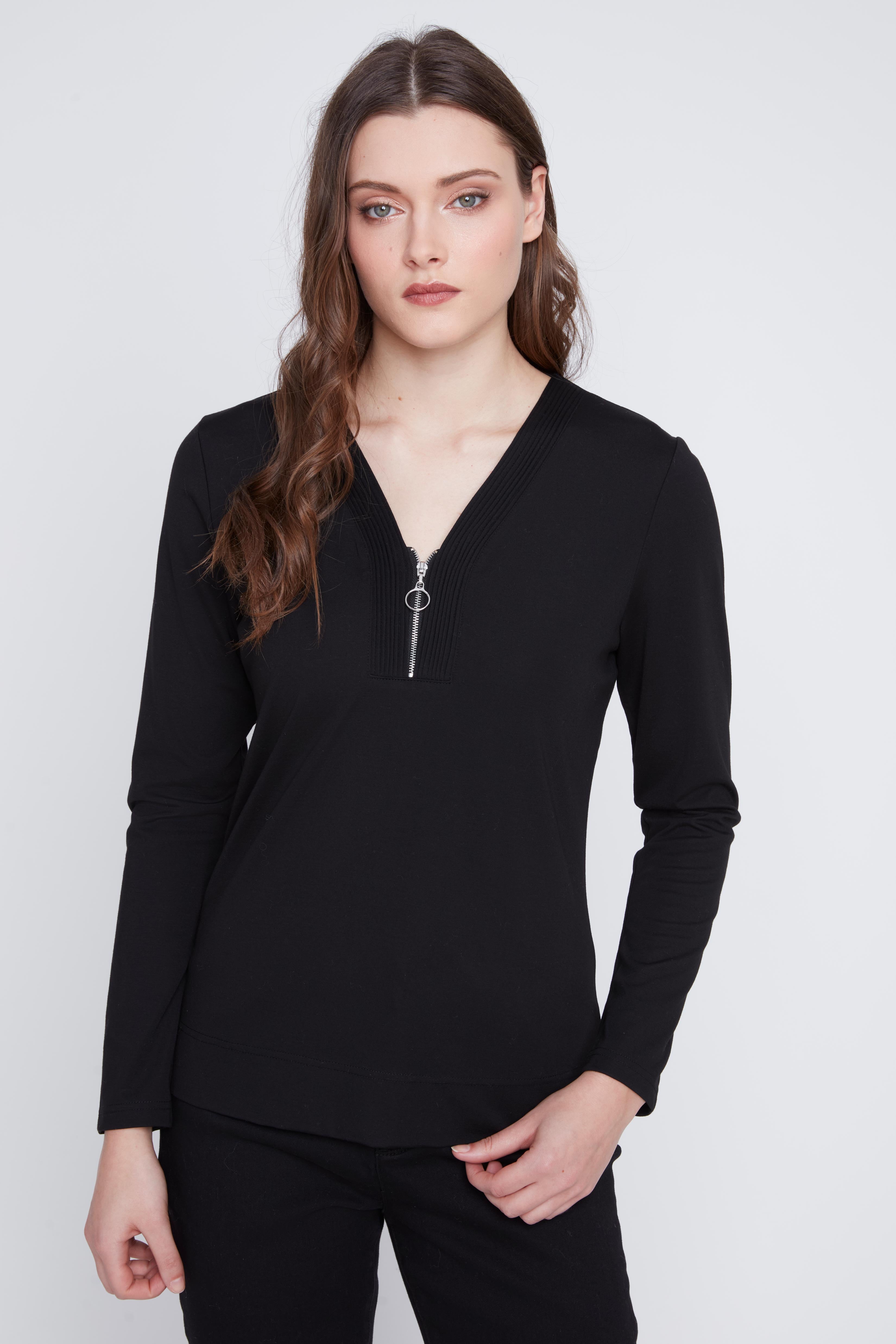 Chandail manches longues Cyc Coco Y Club, avec un zip au col. Idéal pour être porté sous un manteau, disponible en ivoire, marine ou noir.