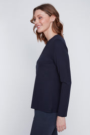 Chandail manches longues Cyc Coco Y Club, avec un zip au col. Idéal pour être porté sous un manteau, disponible en ivoire, marine ou noir.