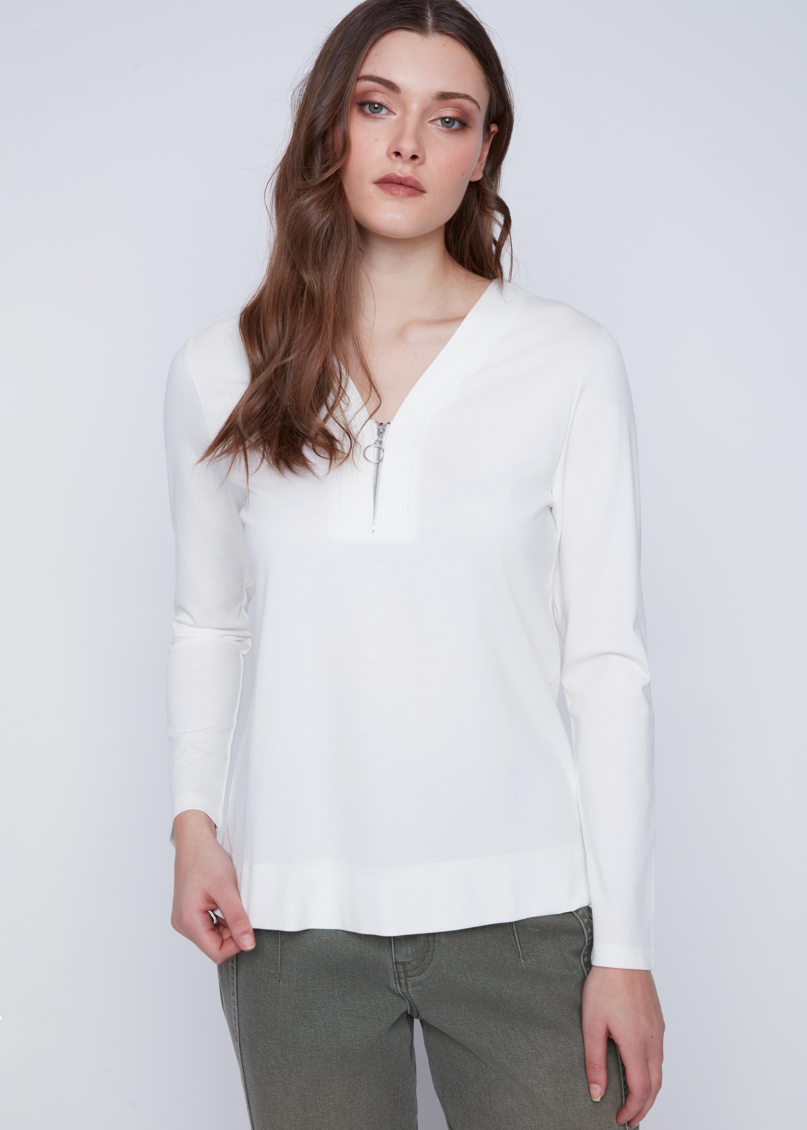 Chandail manches longues Cyc Coco Y Club, avec un zip au col. Idéal pour être porté sous un manteau, disponible en ivoire, marine ou noir.
