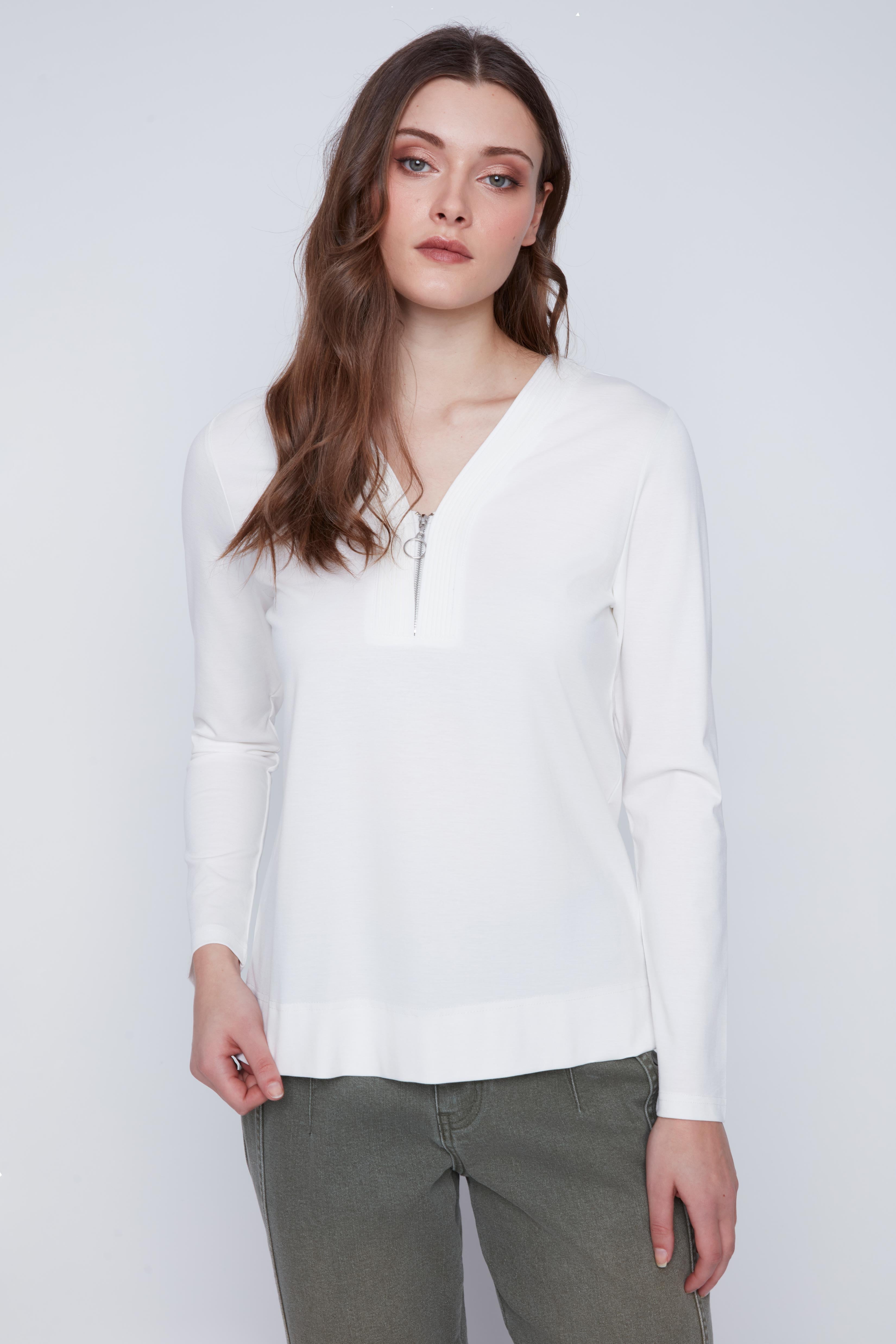Chandail manches longues Cyc Coco Y Club, avec un zip au col. Idéal pour être porté sous un manteau, disponible en ivoire, marine ou noir.