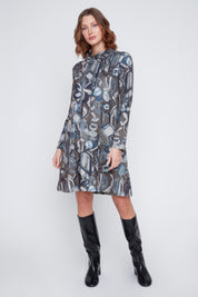 Robe Imprimé Col Baveux avec Cordons
