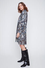 Robe Imprimé Col Baveux avec Cordons