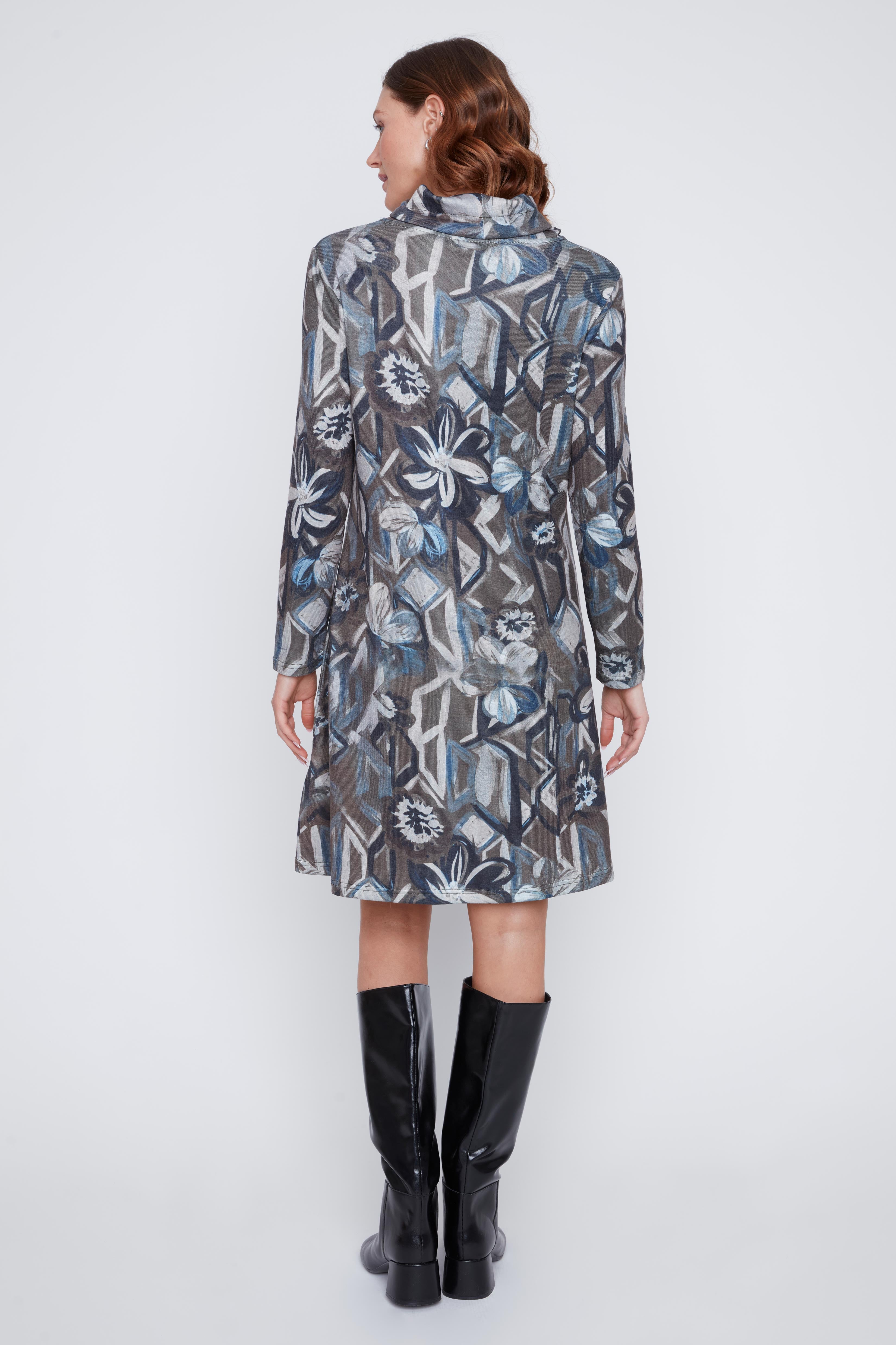 Robe Imprimé Col Baveux avec Cordons