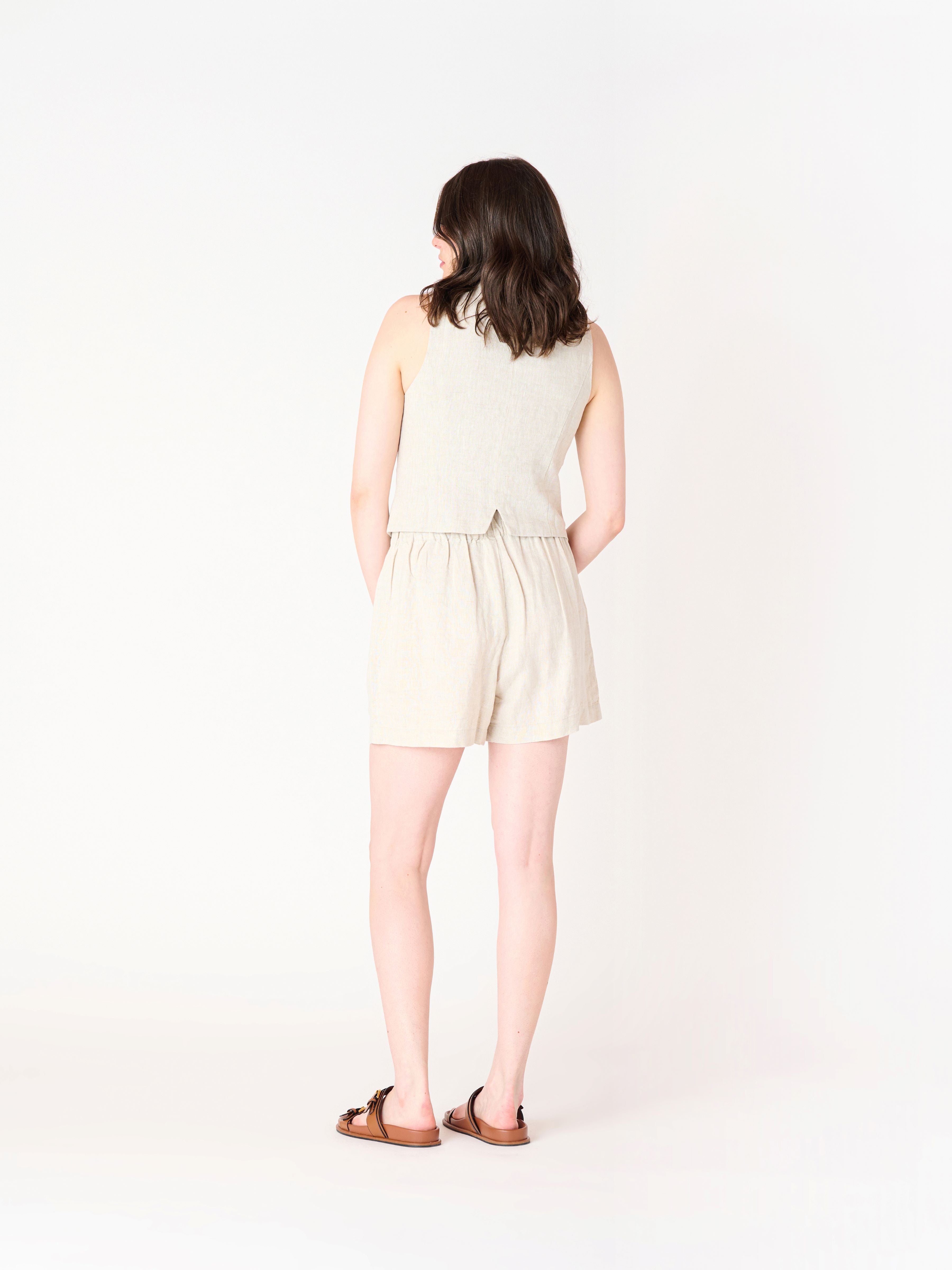 Shorts Taille Élastique en Lin