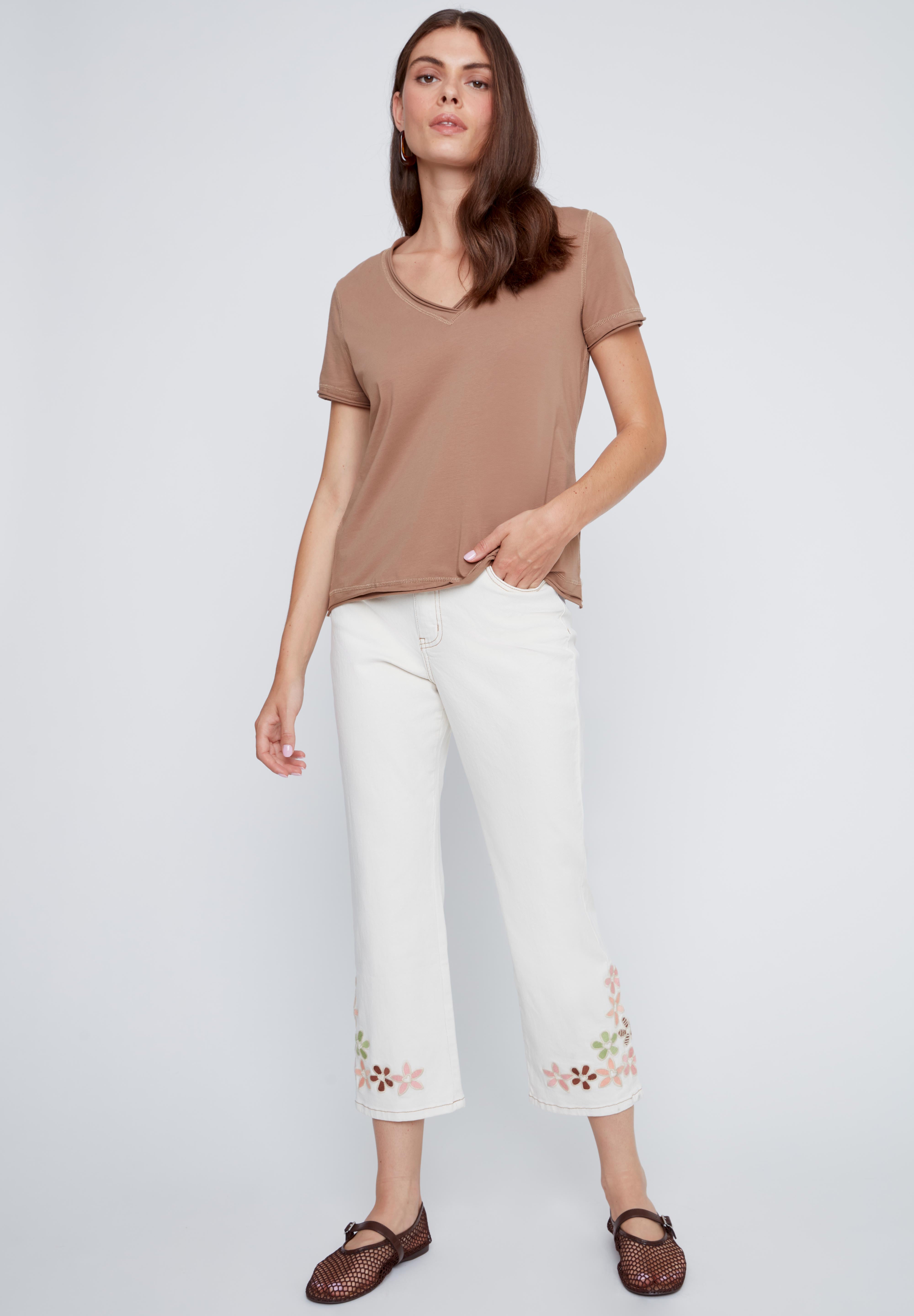 T-Shirt Col en V Uni