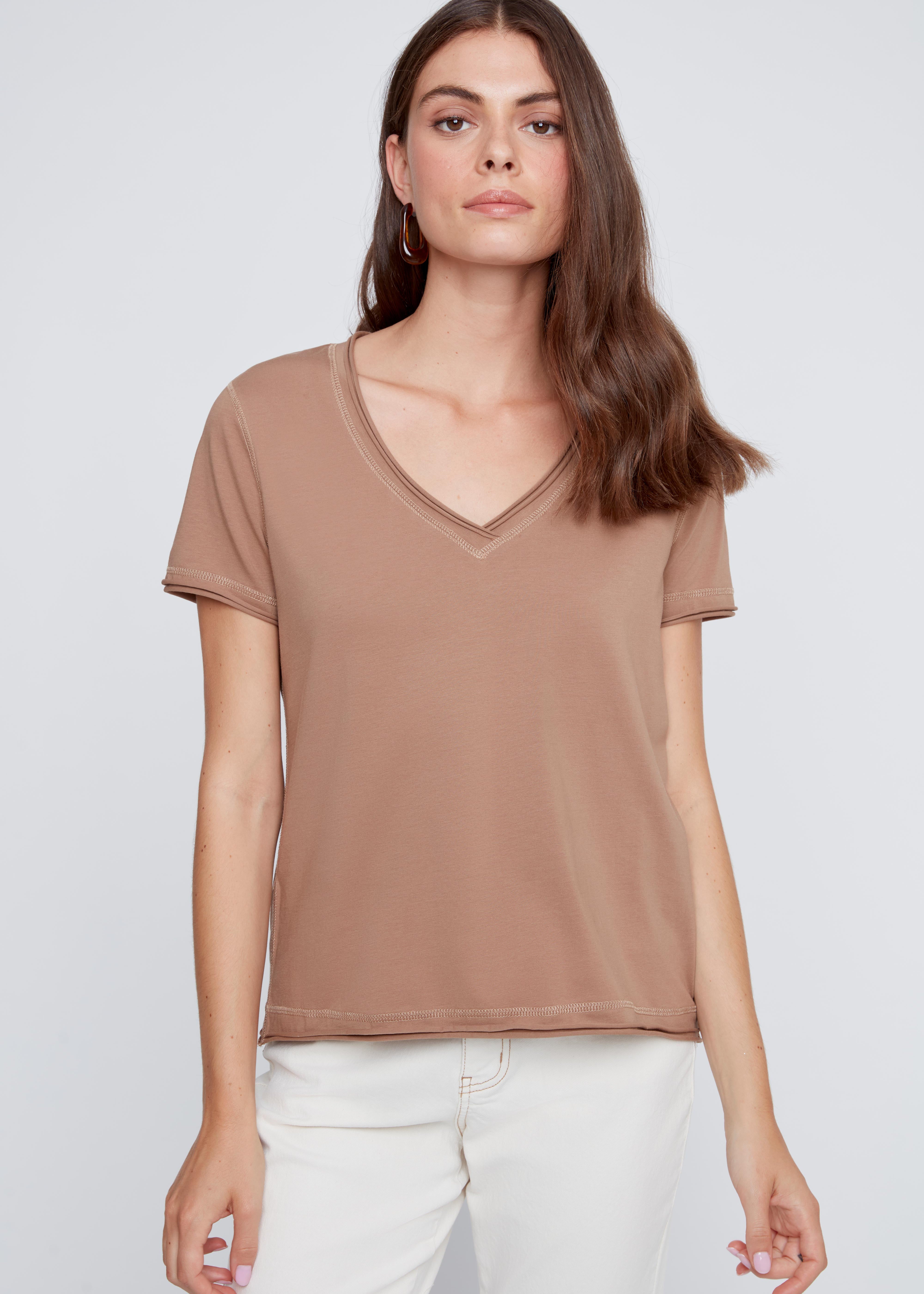 T-Shirt Col en V Uni