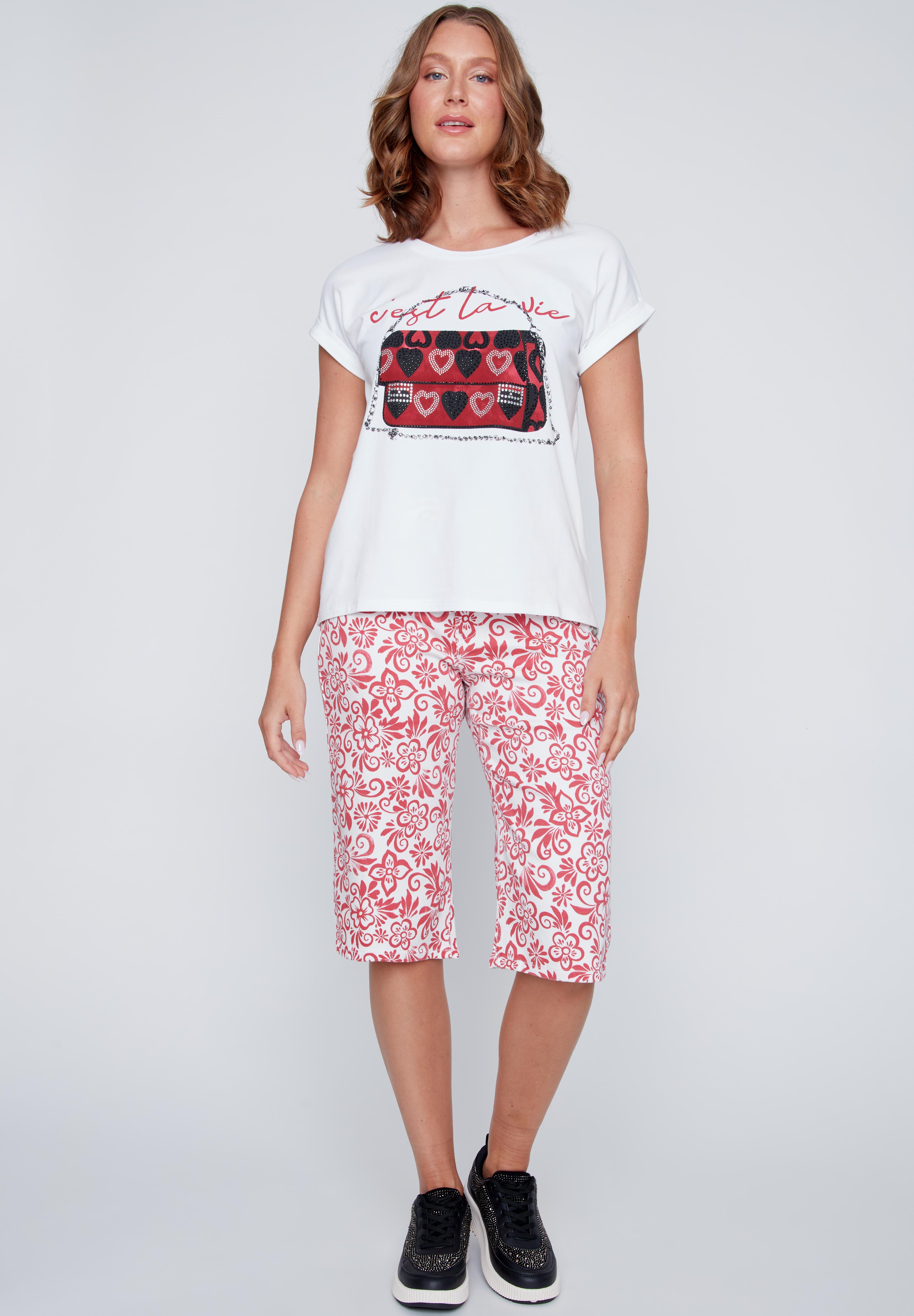 T-Shirt Col Rond Imprimé Sac à Main