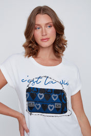 T-Shirt Col Rond Imprimé Sac à Main