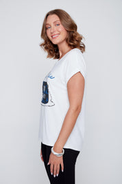 T-Shirt Col Rond Imprimé Sac à Main