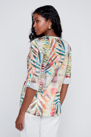 Chandail Col en V Manche 3/4 Imprimé