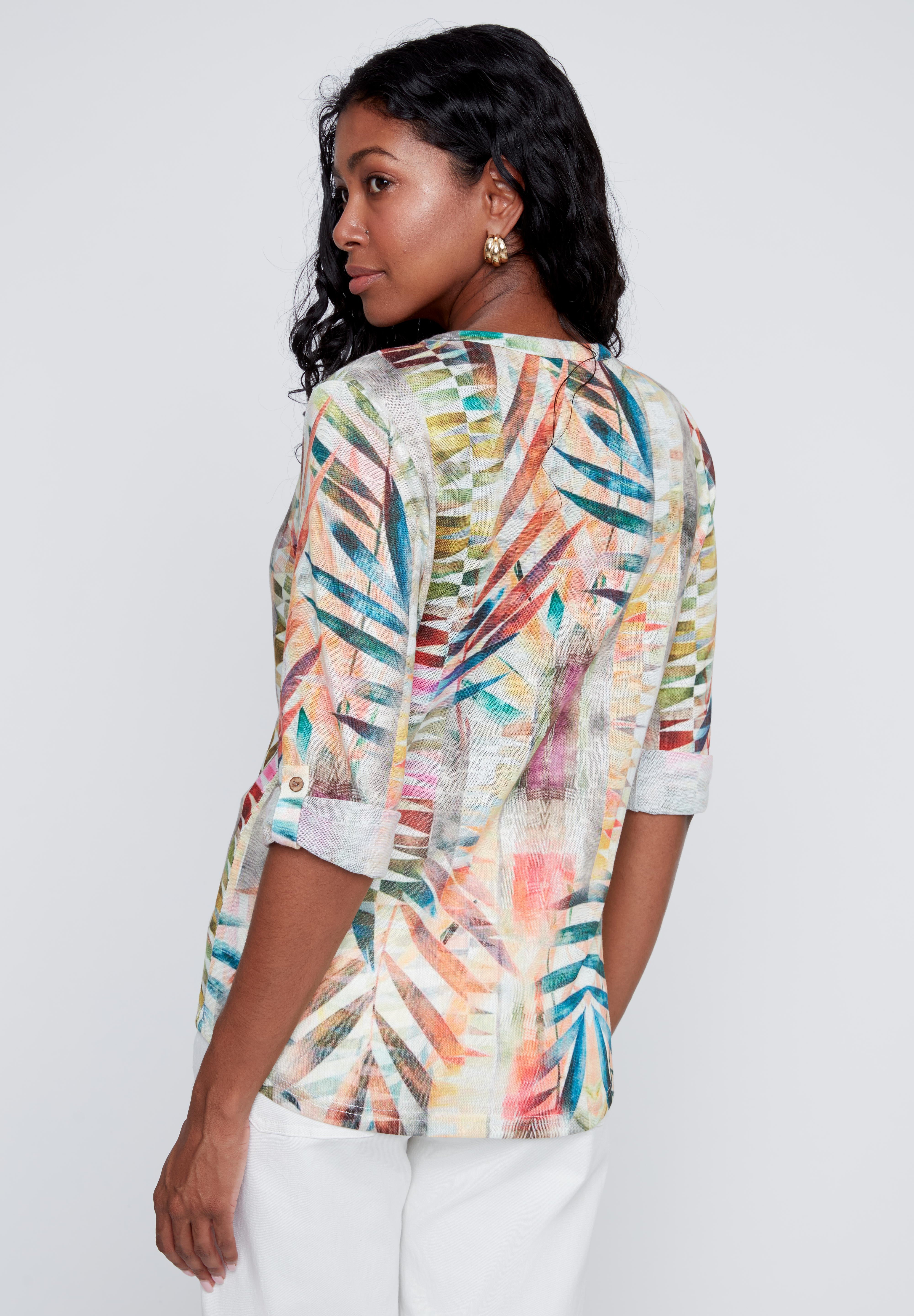 Chandail Col en V Manche 3/4 Imprimé