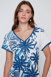 Robe Manche Courte Imprimée de Palmiers