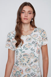 Robe T-Shirt Col Rond avec Imprimé de Fleurs