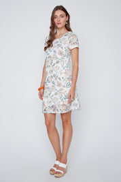 Robe T-Shirt Col Rond avec Imprimé de Fleurs