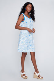 Robe sans Manche Imprimé de Fleurs Bleues