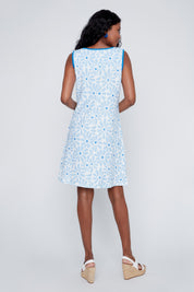 Robe sans Manche Imprimé de Fleurs Bleues