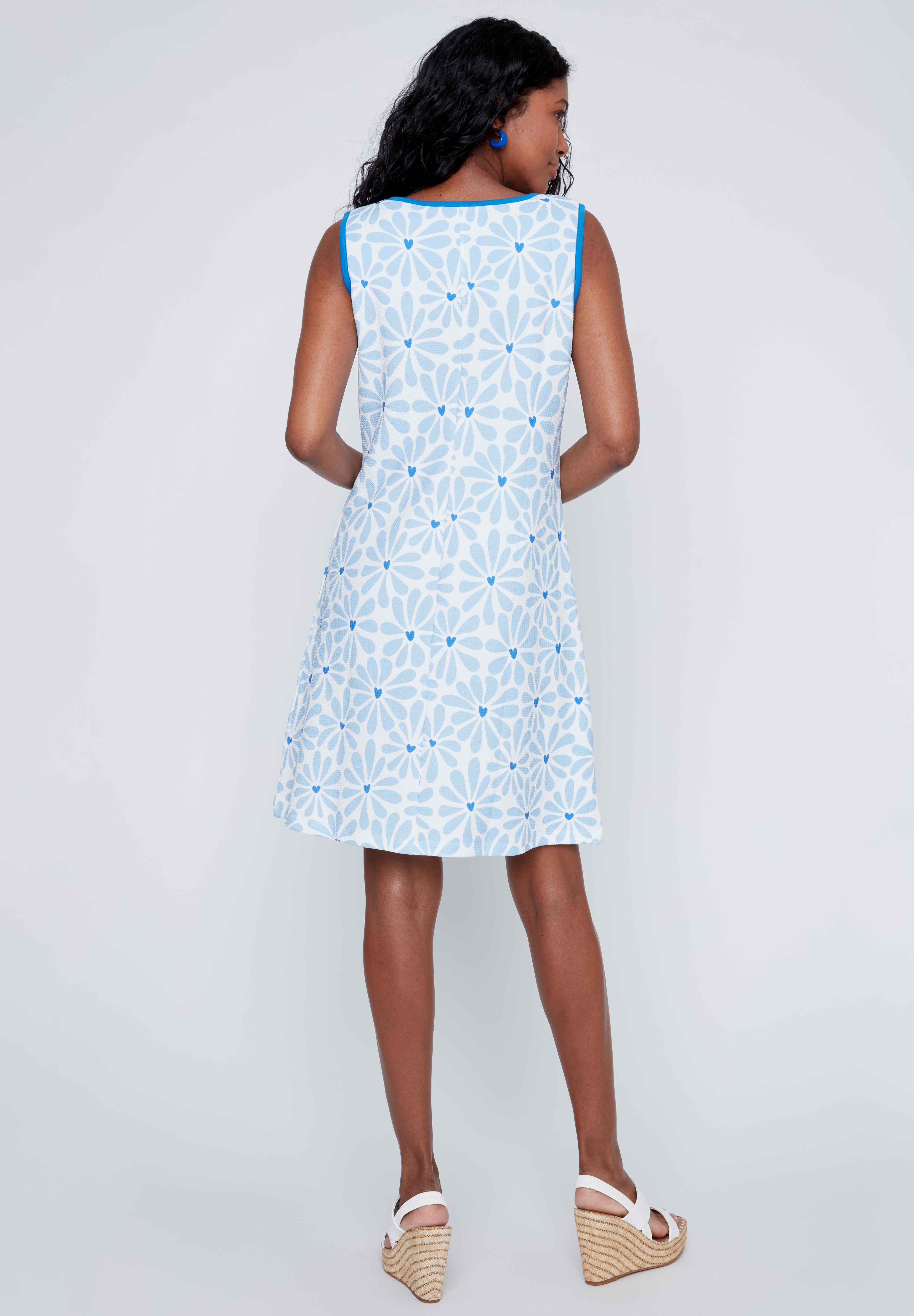 Robe sans Manche Imprimé de Fleurs Bleues