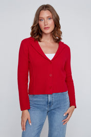 Veston en tricot extensible 100 % coton, offert en rouge, blanc et bleu, style chic et polyvalent à porter au quotidien ou en soirée.