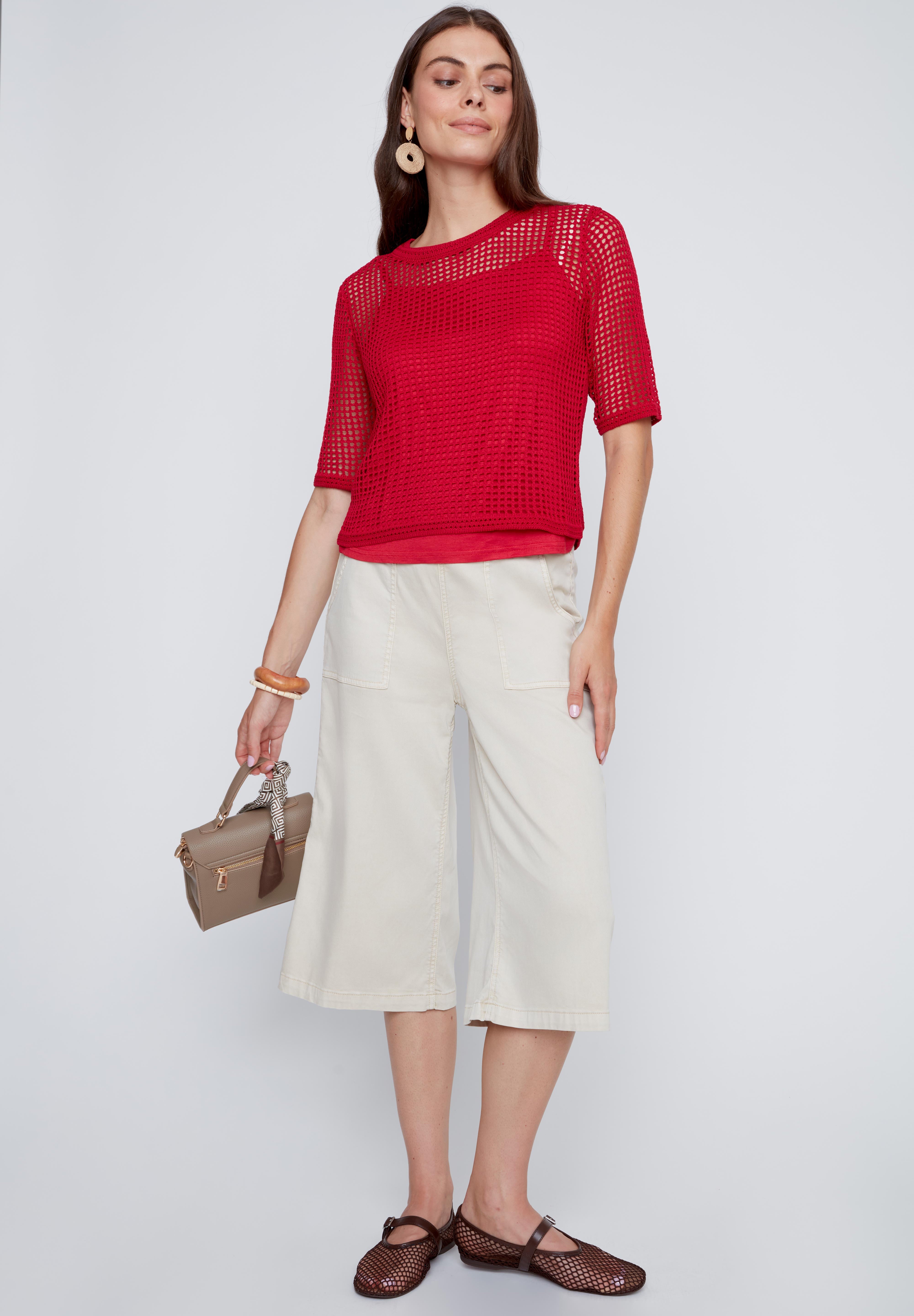 Chandail Mèche en Tricot Manche au Coude