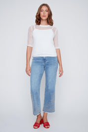 Chandail Mèche en Tricot Manche au Coude