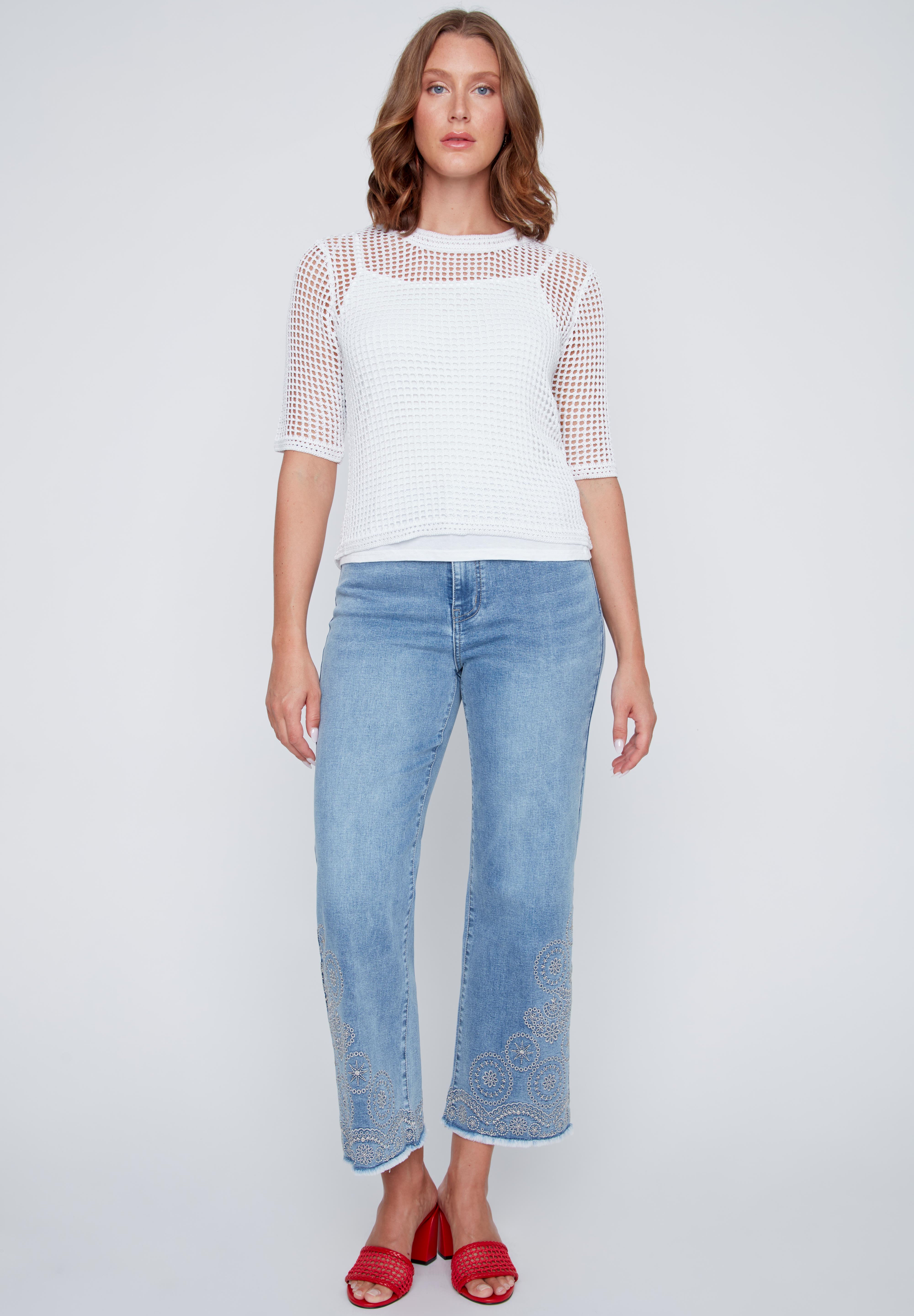 Chandail Mèche en Tricot Manche au Coude