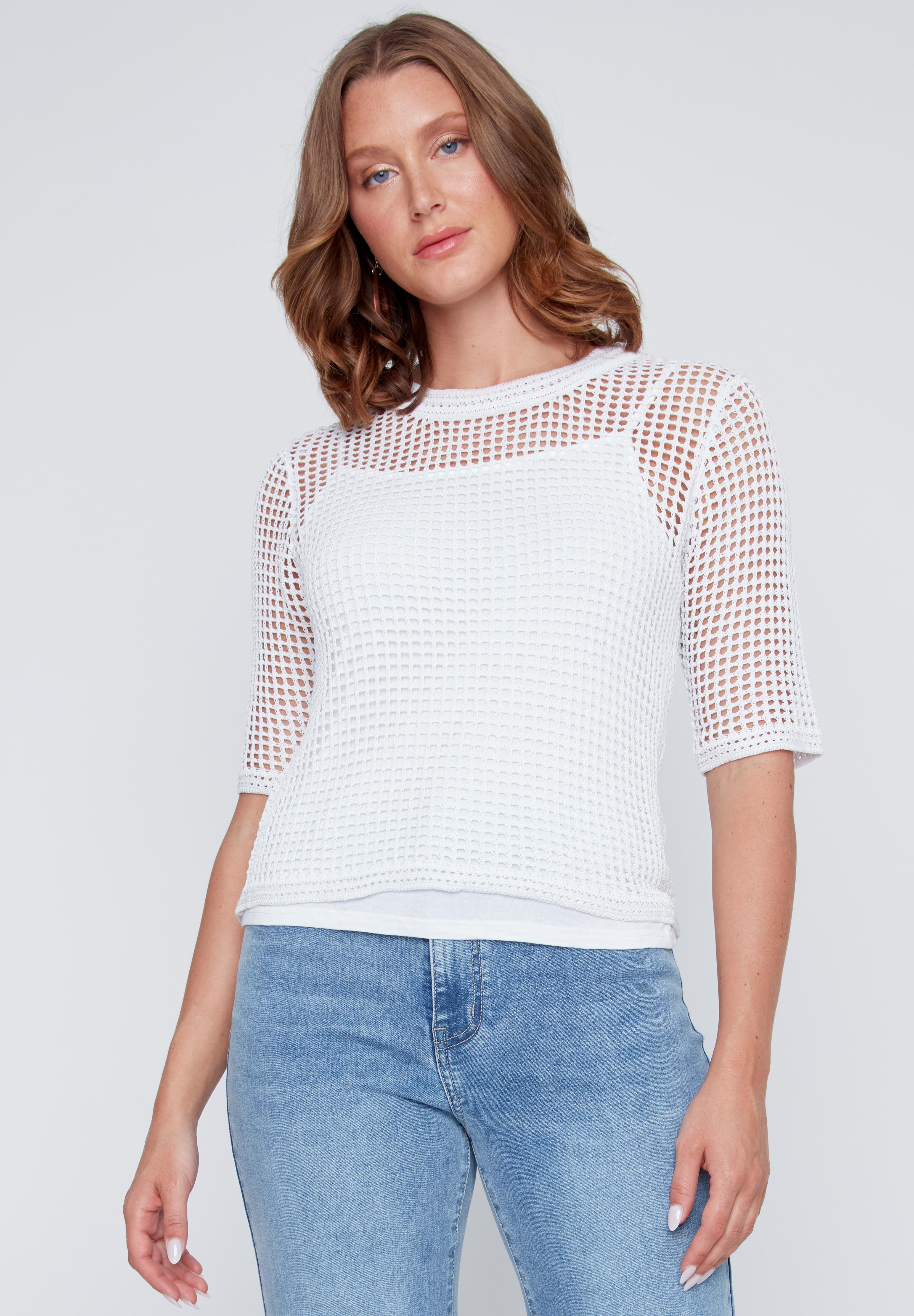 Chandail Mèche en Tricot Manche au Coude