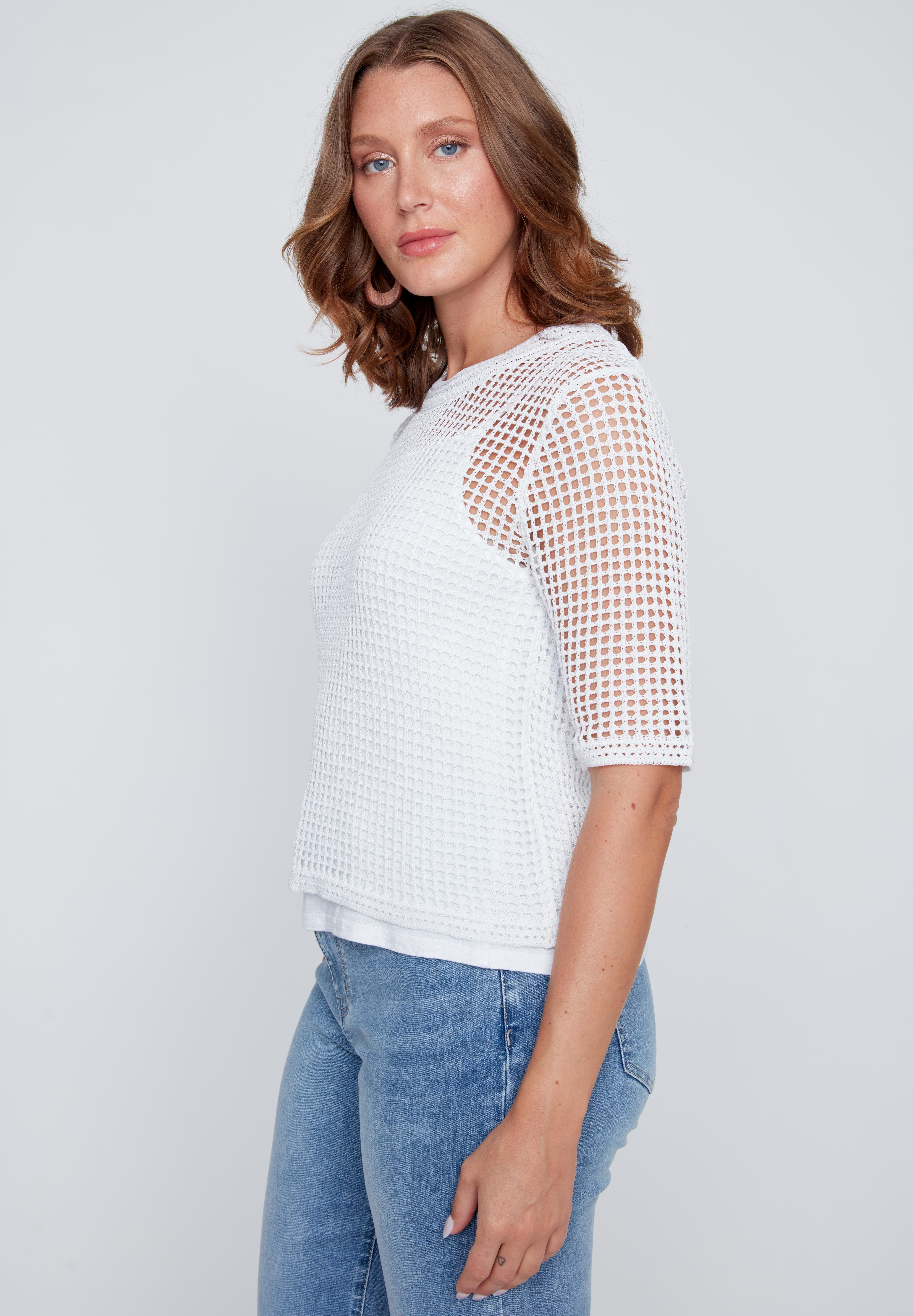 Chandail Mèche en Tricot Manche au Coude