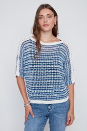 Chandail Rayé en Tricot Léger Ajouré