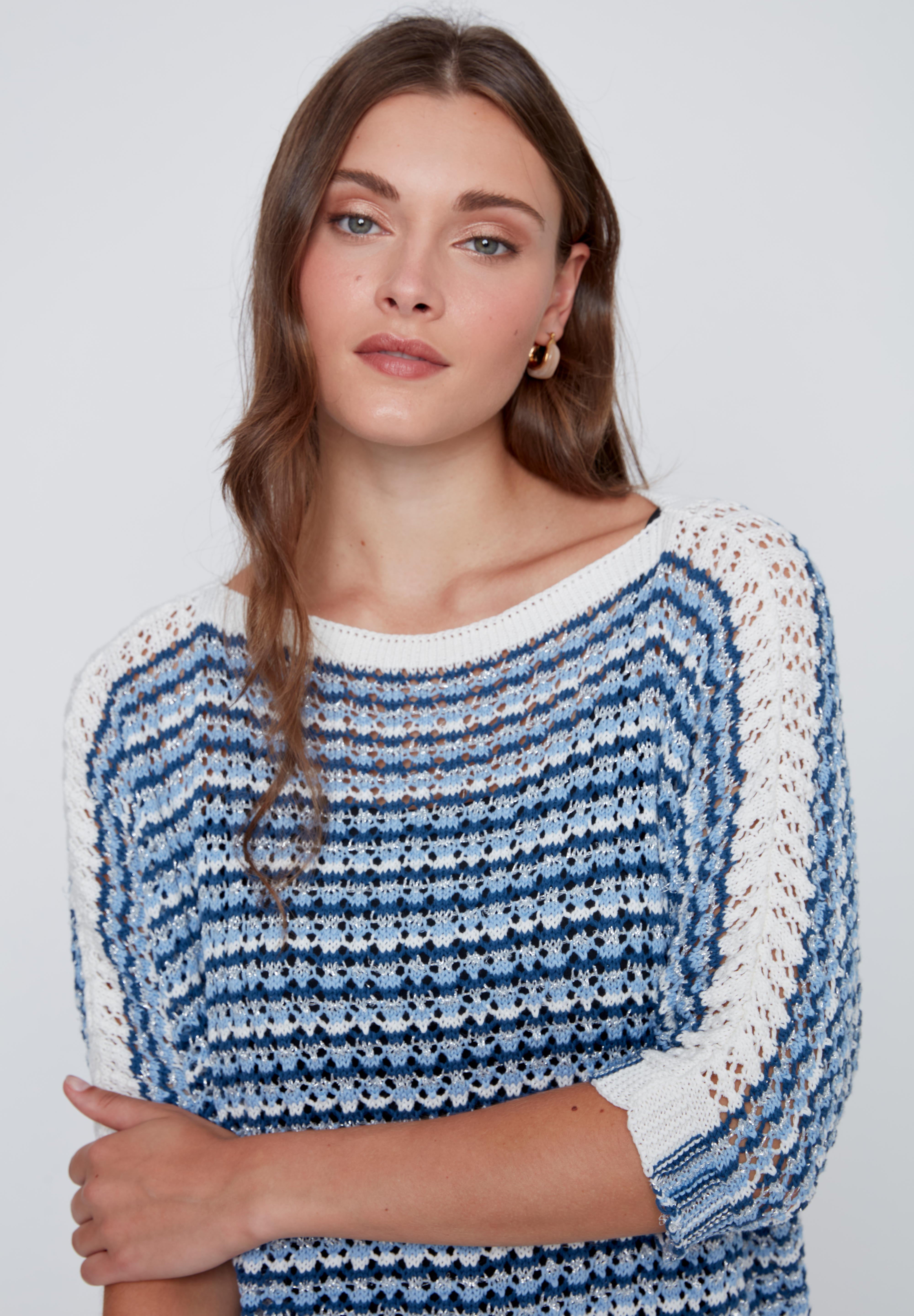 Chandail Rayé en Tricot Léger Ajouré