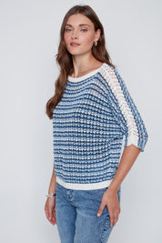 Chandail Rayé en Tricot Léger Ajouré