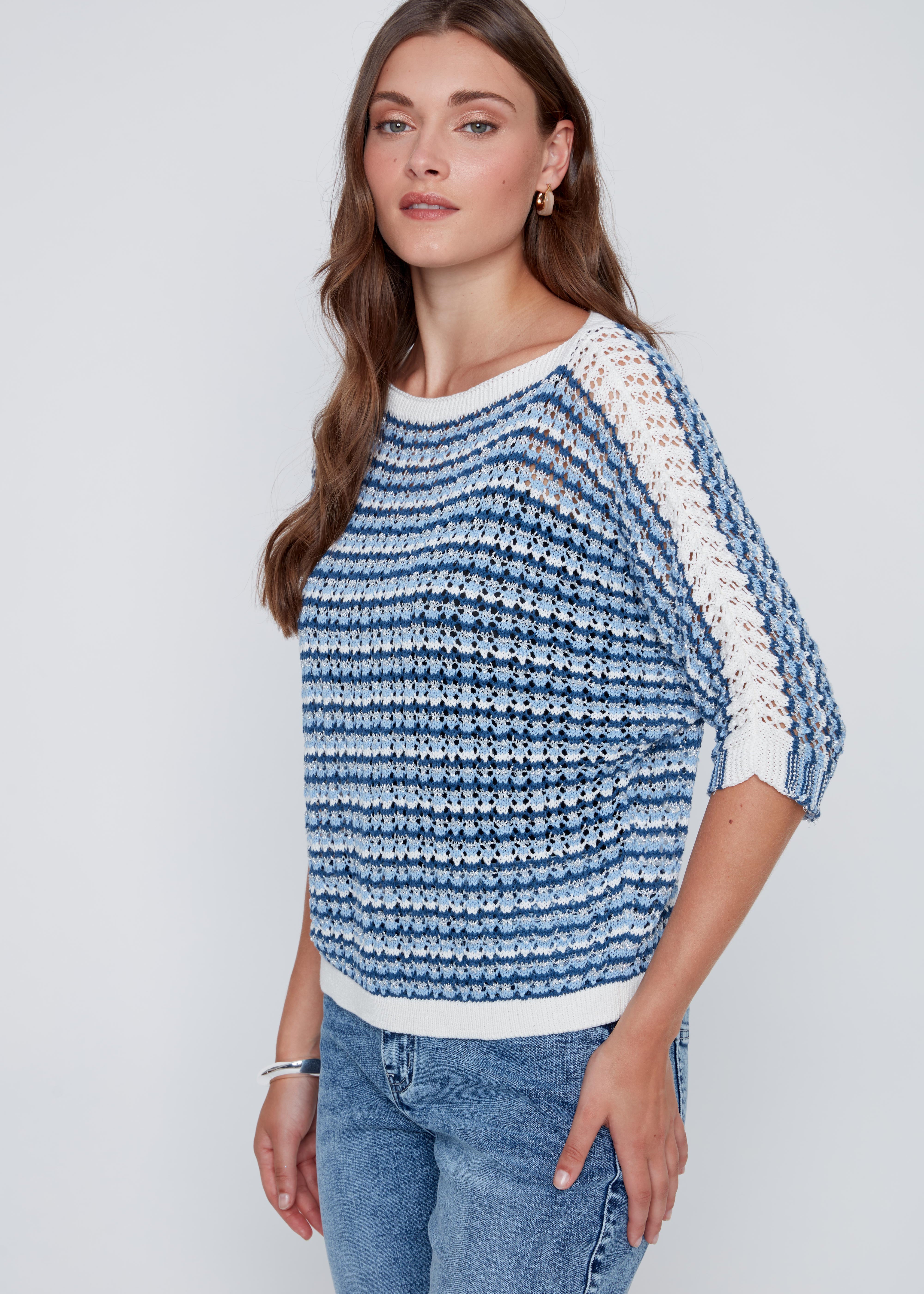 Chandail Rayé en Tricot Léger Ajouré