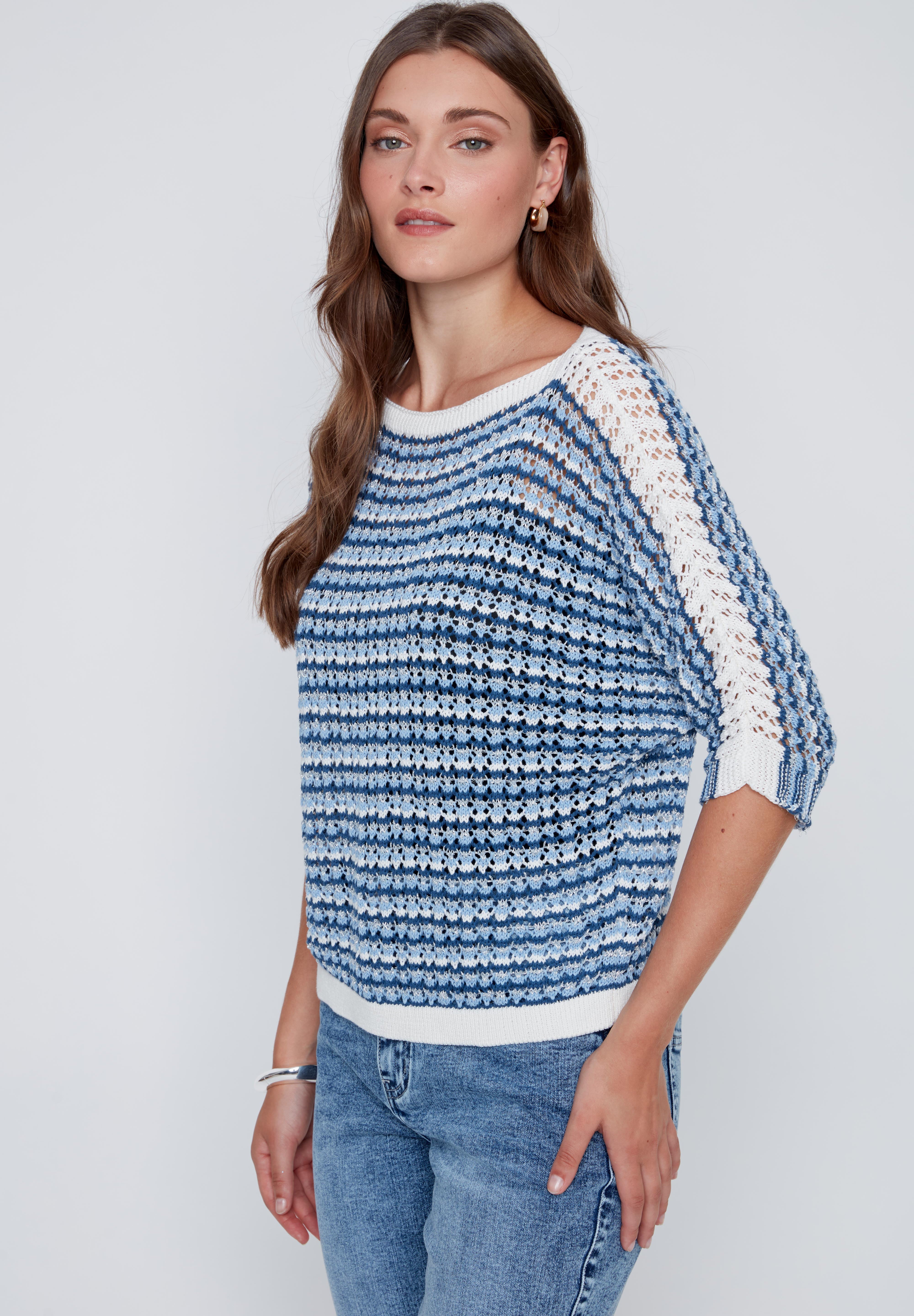 Chandail Rayé en Tricot Léger Ajouré