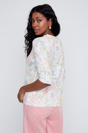 Chandail Manche au Coude en Tricot Imprimé Fleurs