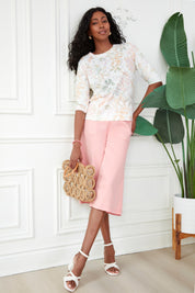 Chandail Manche au Coude en Tricot Imprimé Fleurs