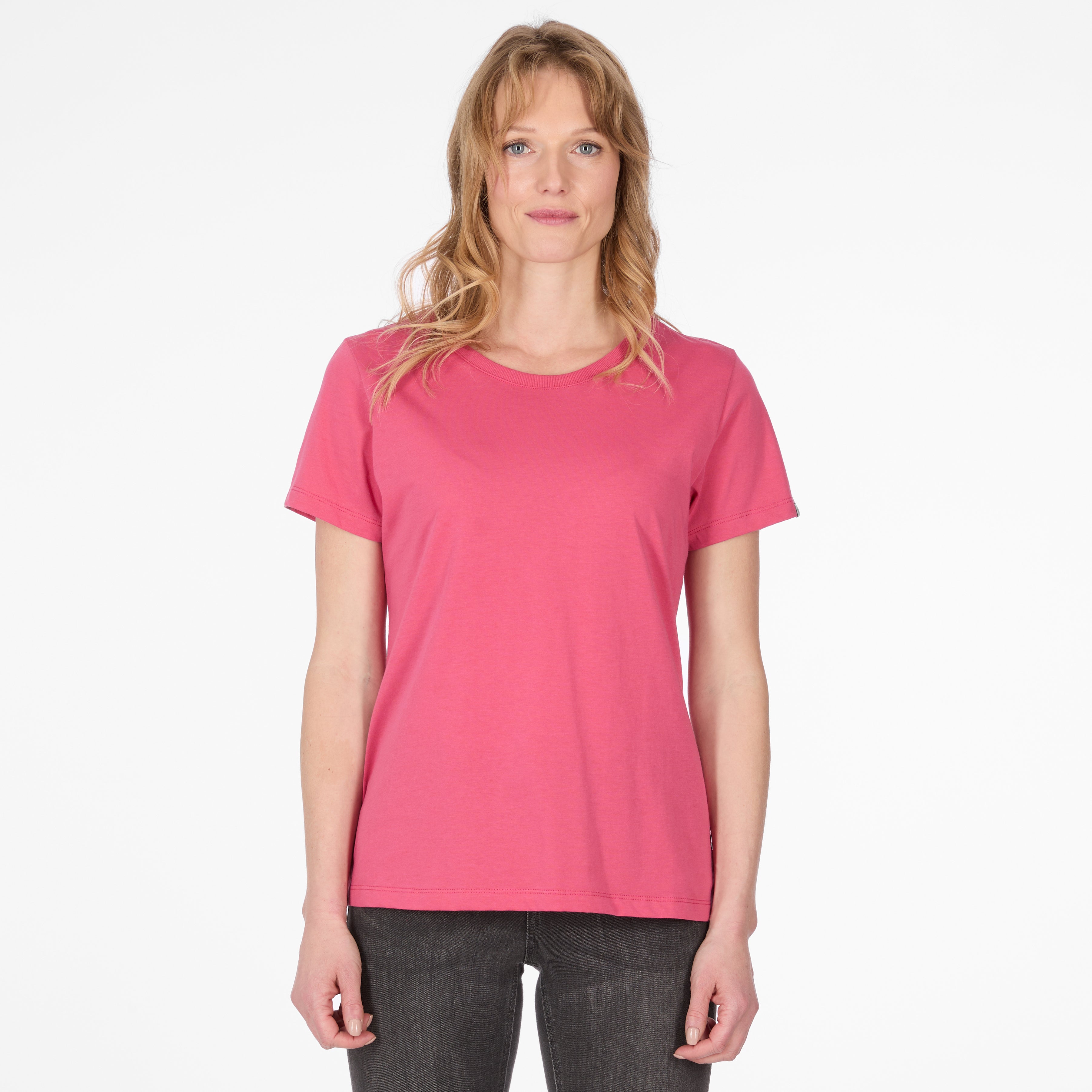 T-shirt magenta à col rond et manches courtes, vue de face