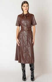 Robe Chemise en Cuir Végane avec Ceinture