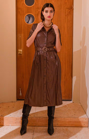 Robe Chemise en Cuir Végane avec Ceinture