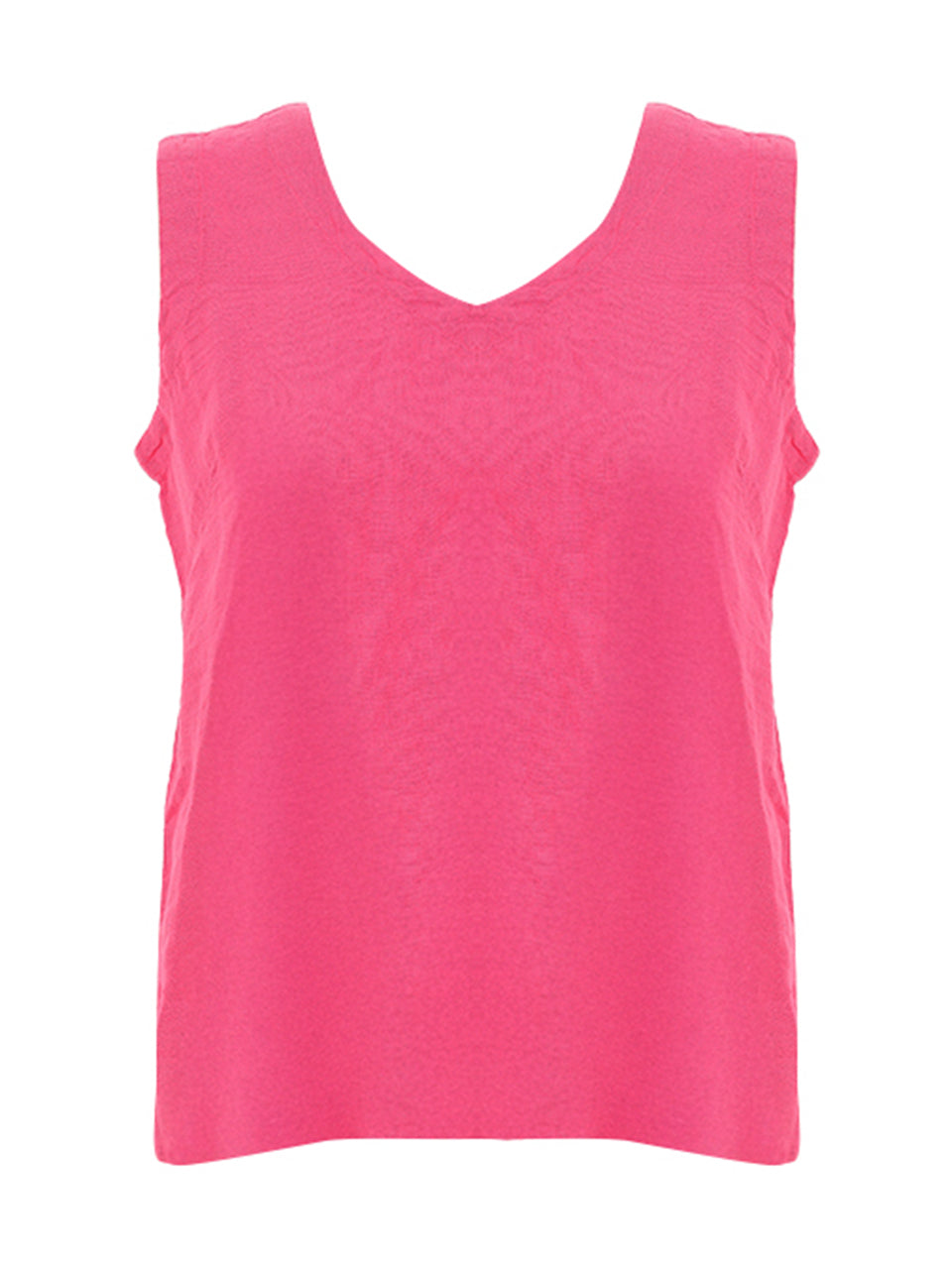 Camisole réversible couleur fuchsia en lin avec boutons au dos, style féminin et estival.