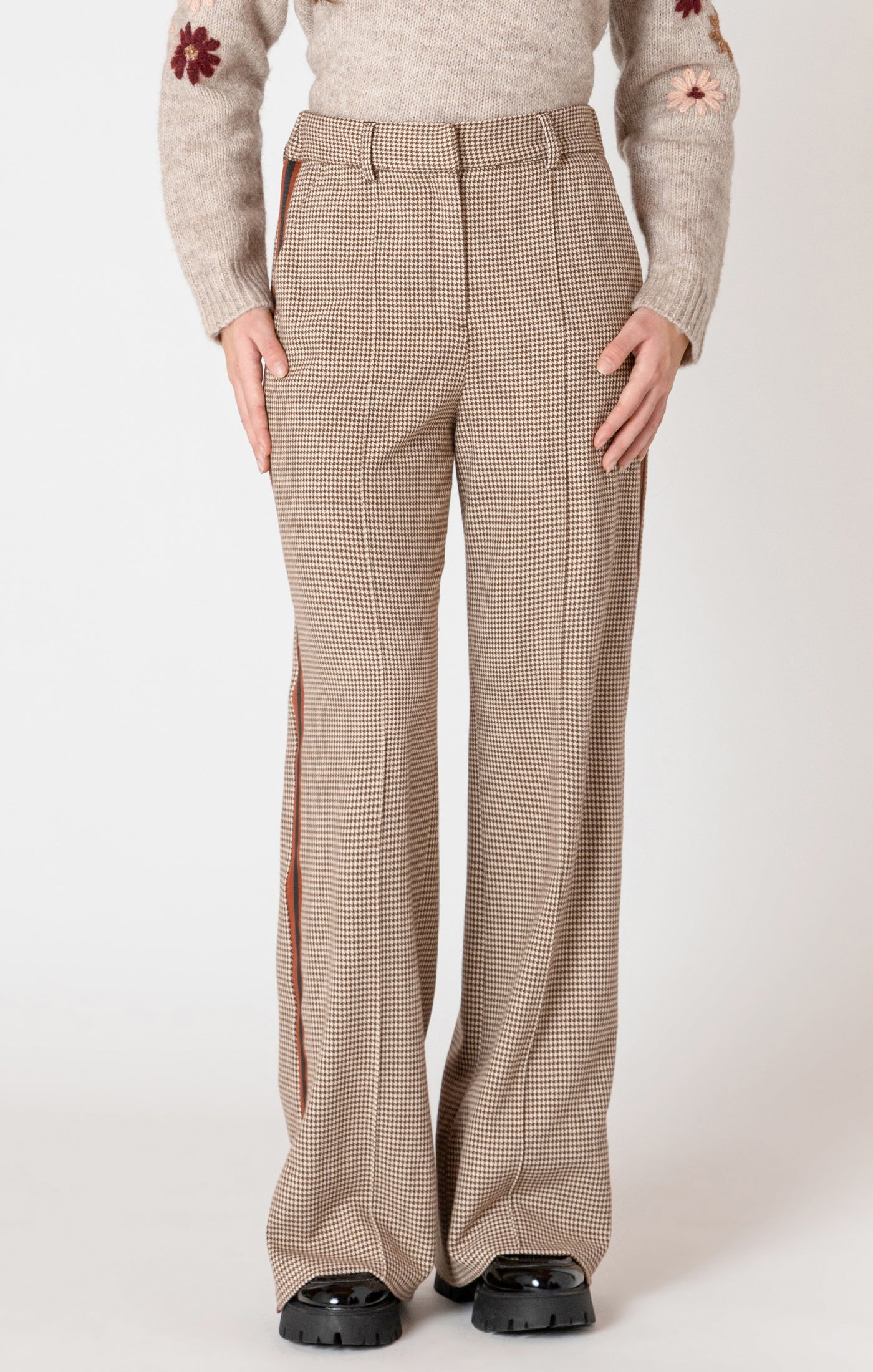 Pantalon Large en Tricot à Carreaux