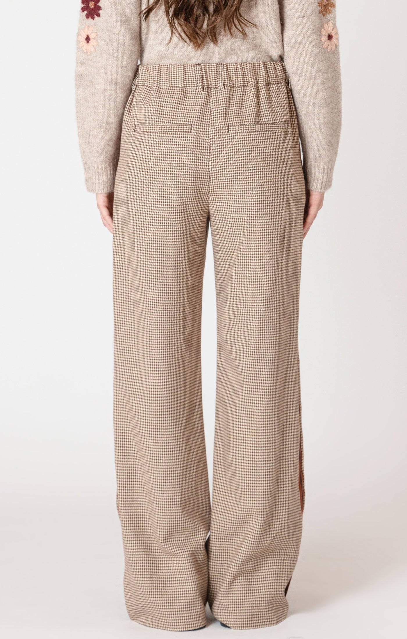 Pantalon Large en Tricot à Carreaux