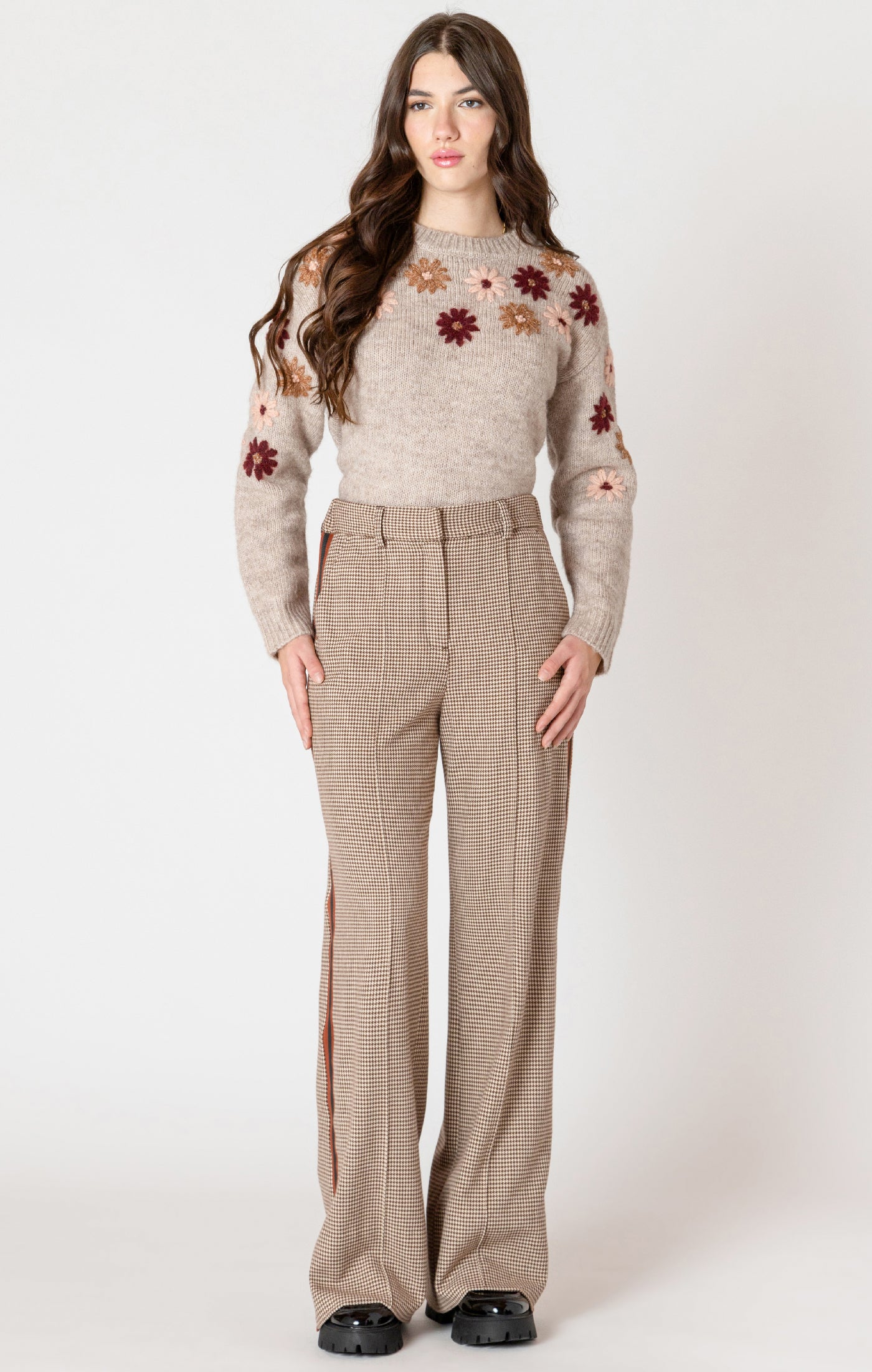 Pantalon Large en Tricot à Carreaux