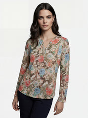 Chandail multicolore à imprimé floral et col en V, vue de face